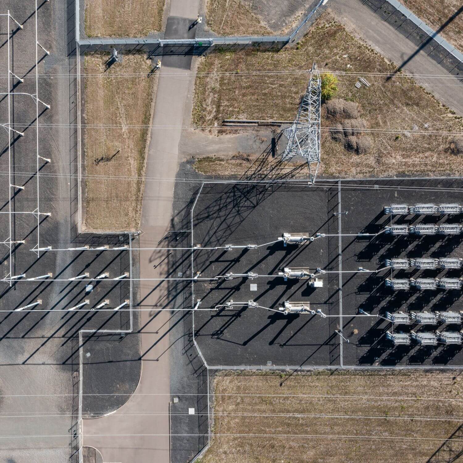 An overhead view of a substation