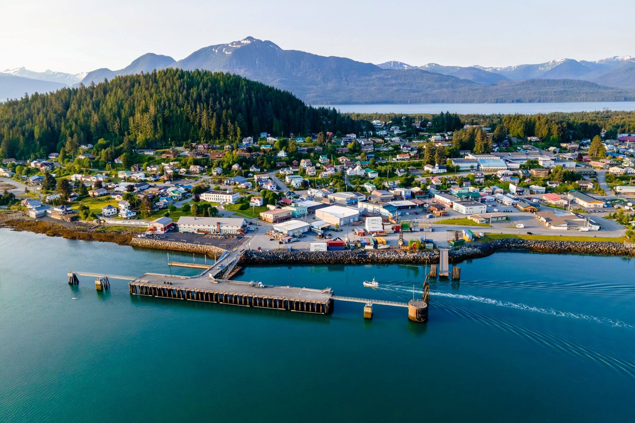 Aerial view of the City and Borough of Wrangell Alaska